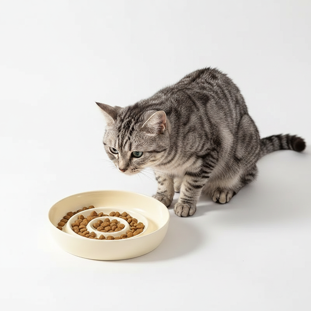 Comedero de Cerámica Lento para Gatos y Perros Pequeños - Beige