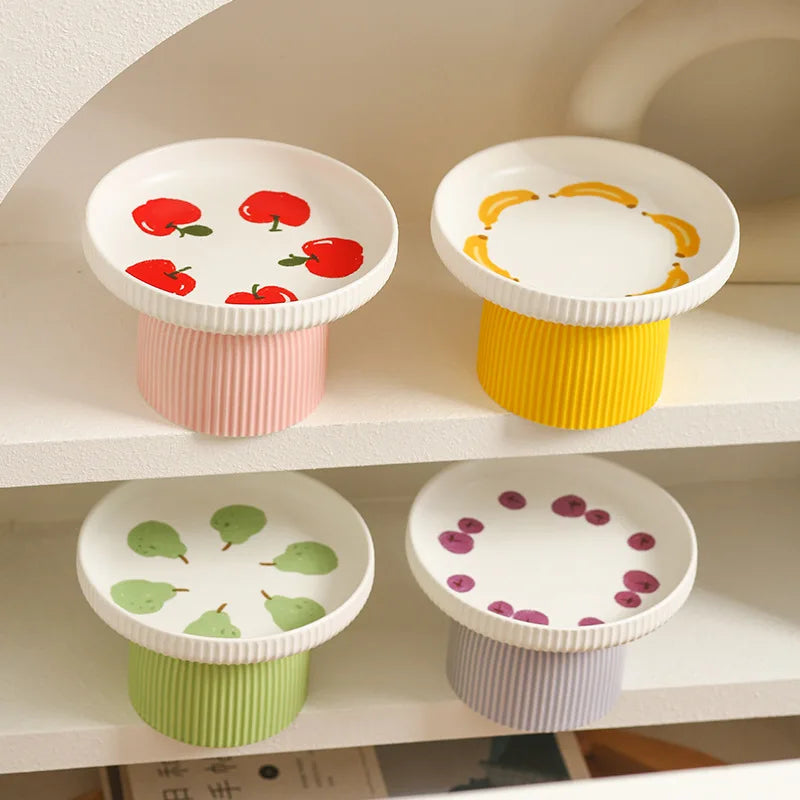 Comedero Cerámico Elevado para Gatos y Perros de Cara Plana - Verde y Blanco Peras