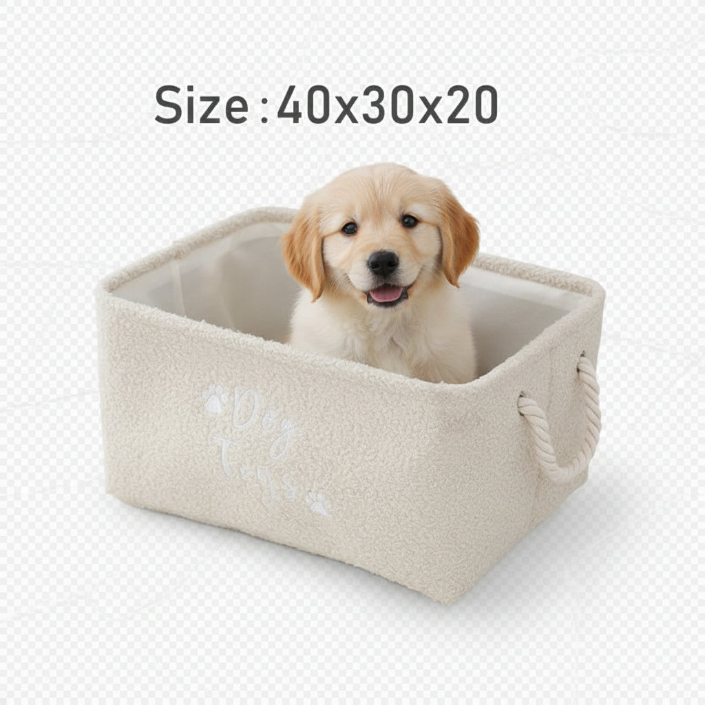 Plush Dog Toy Basket Foldable Storage Dog Toy Box with Comfortable Handle Suitable for Storing Pet Toy Accessories