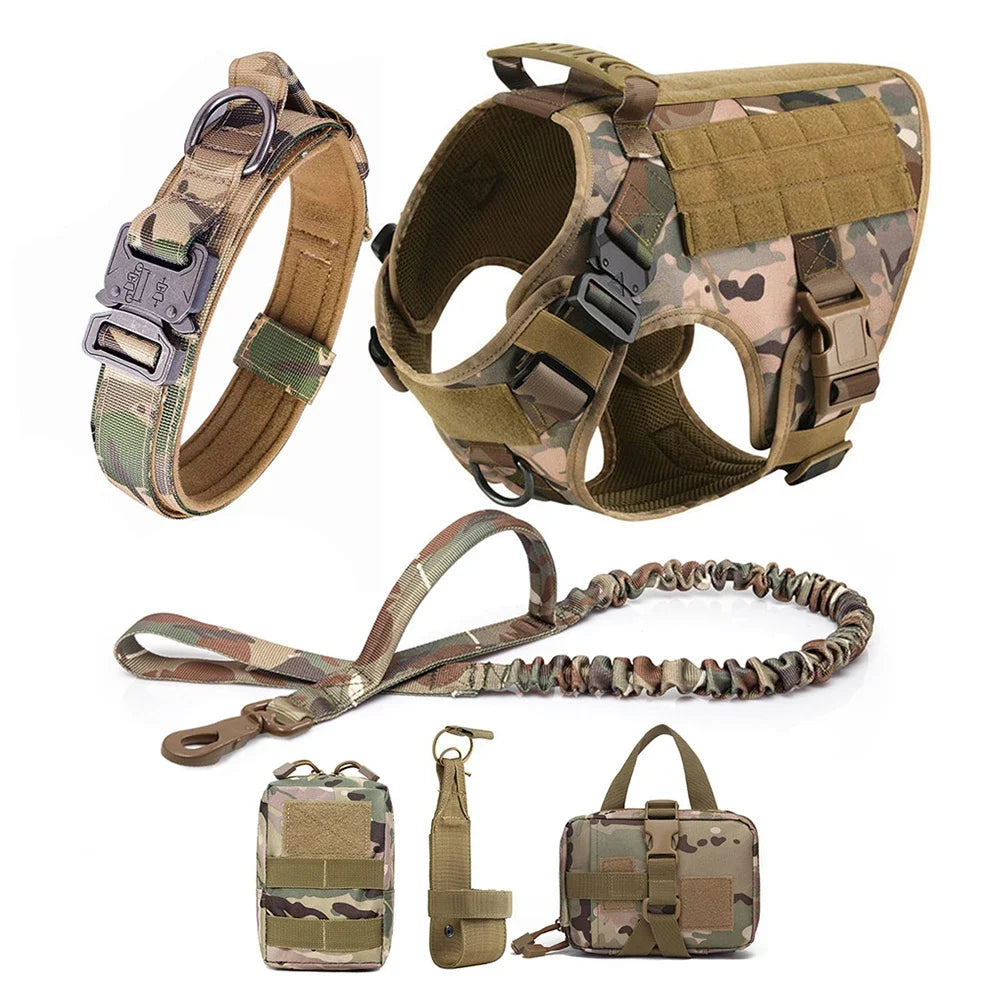 Set de Arnés Táctico con Collar y Correa para Perros Grandes