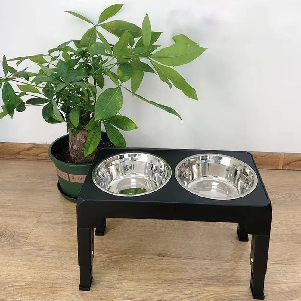 Comedero Doble Elevado Ajustable de Acero Inoxidable – Salud y Comodidad para tu Mascota
