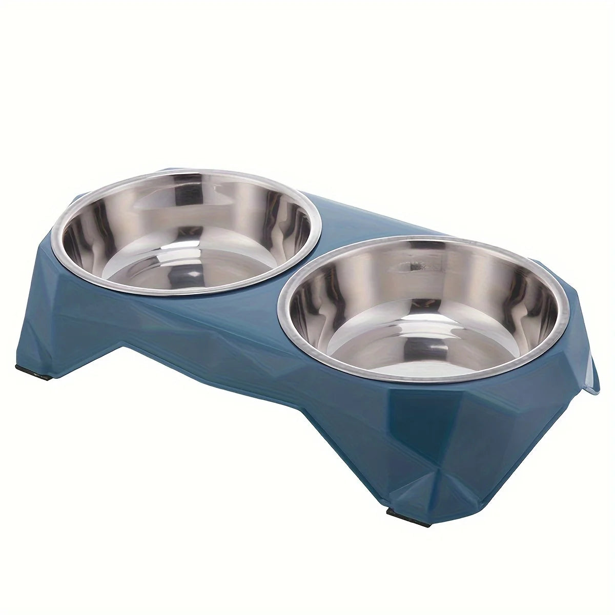 Comedero Doble de Acero con Diseño Diamante - Azul