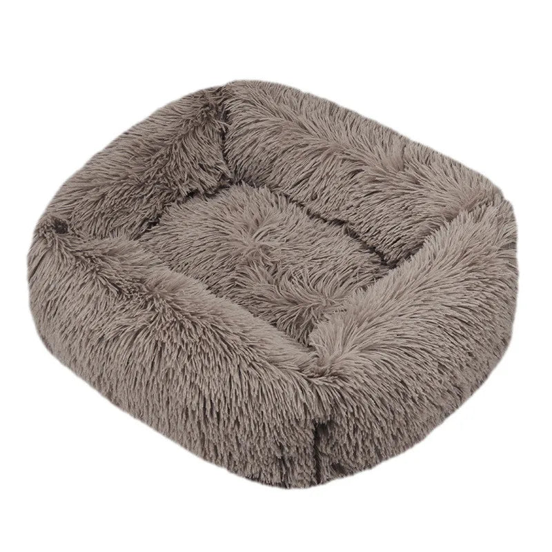 Cama para perros de peluche rectangular tipo sofá, color beige tostado