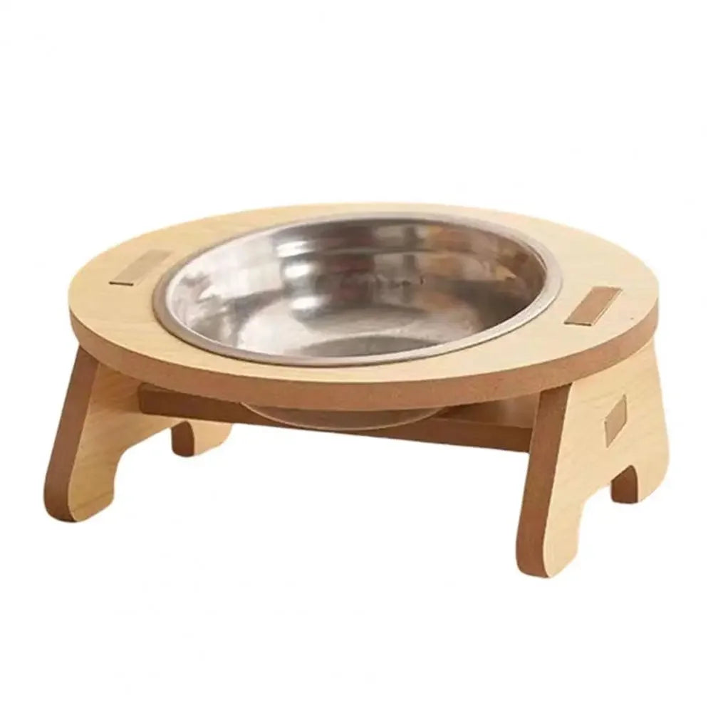 Comedero Elevado de Madera con Cuenco de Acero