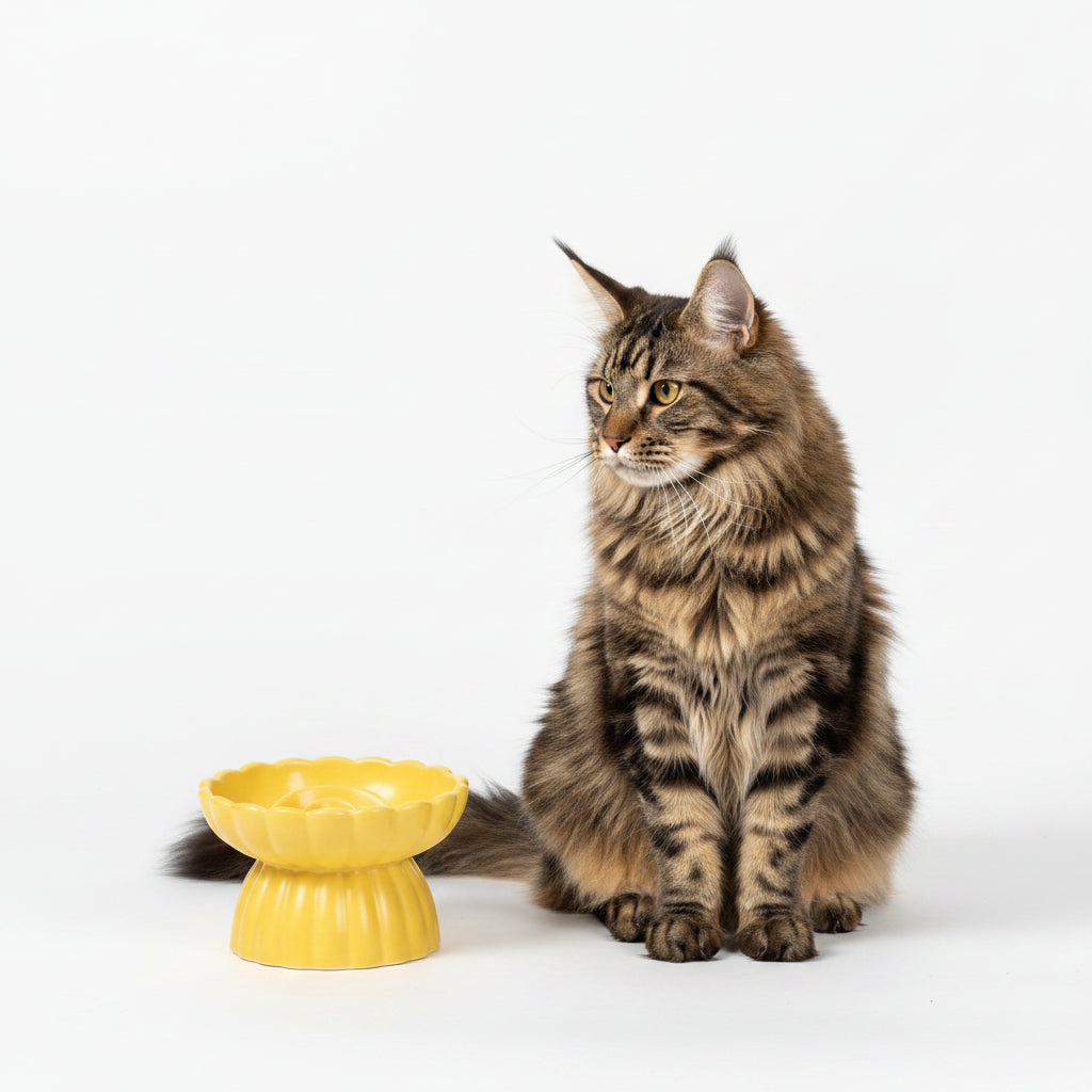 Comedero Cerámico Elevado Antiatragantamiento para Gatos - Blanco
