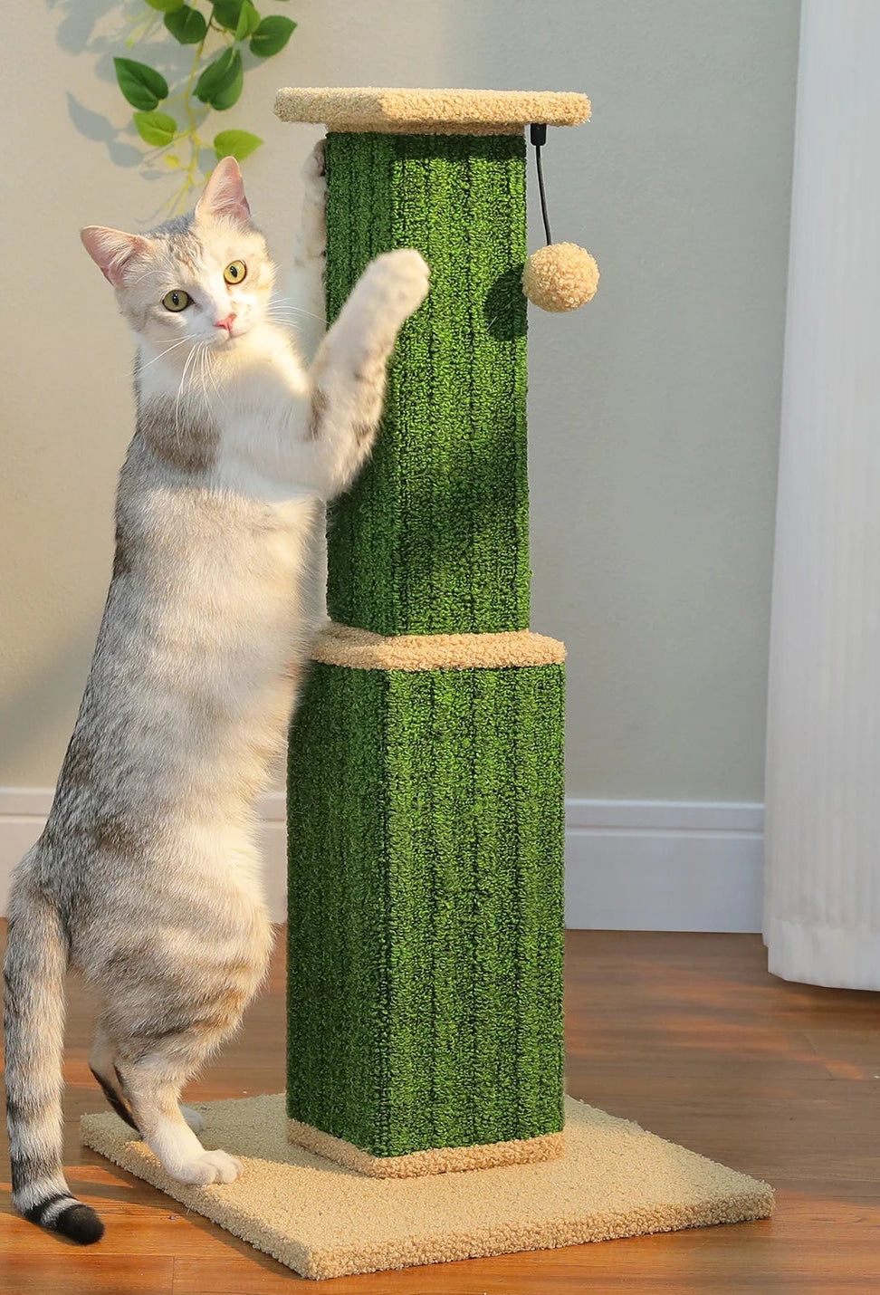 Rascador Alto Verde para Gatos Grandes con Base Estable