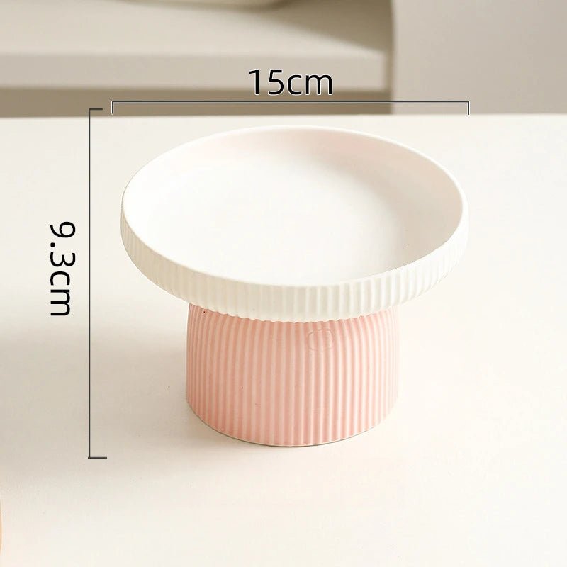 Comedero Cerámico Elevado para Gatos y Perros de Cara Plana - Rosa y Blanco