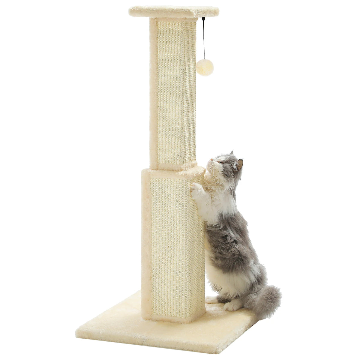 Rascador alto beige para gatos grandes con base estable