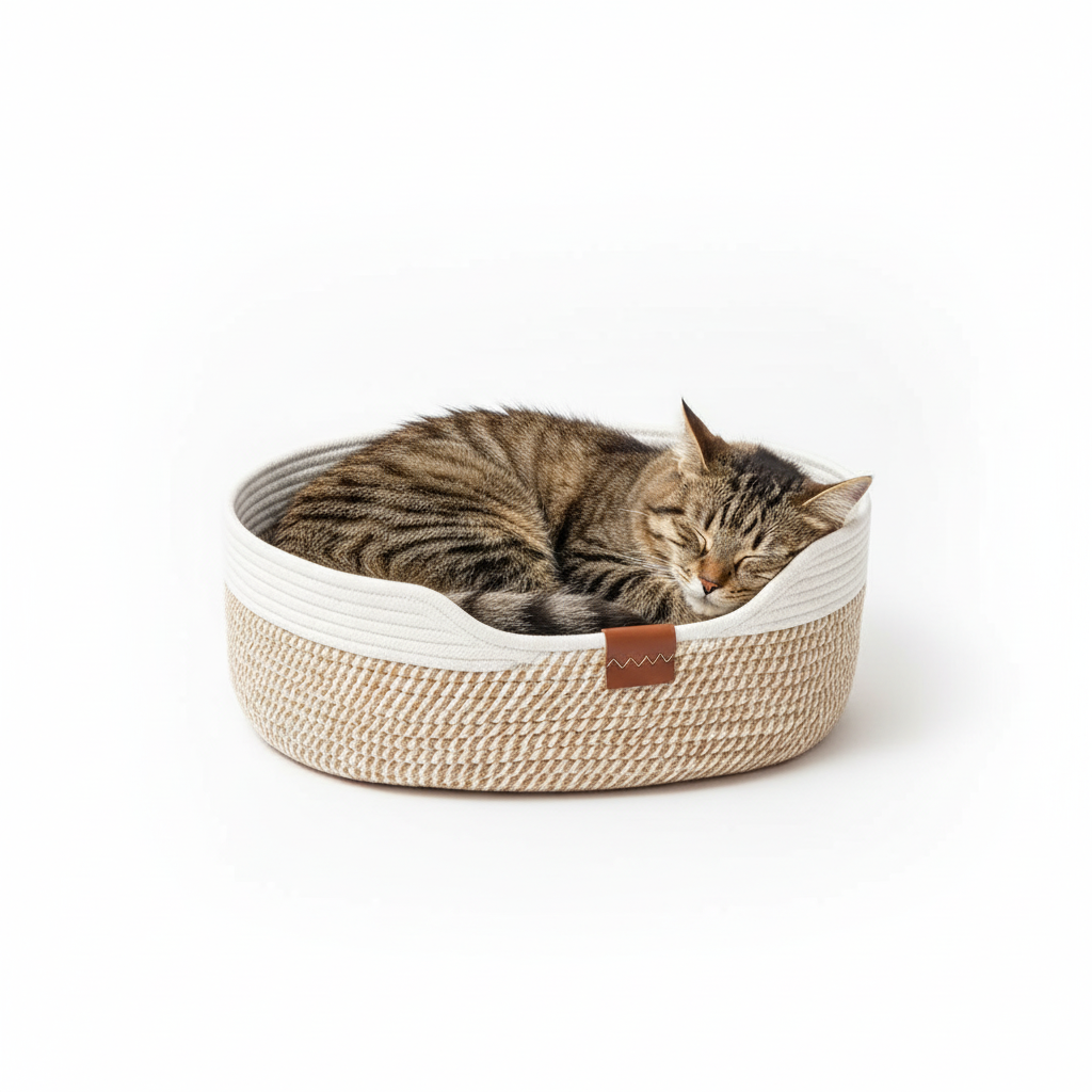 Cesta Tejida de Cuerda de Algodón para Gatos - imagen 1