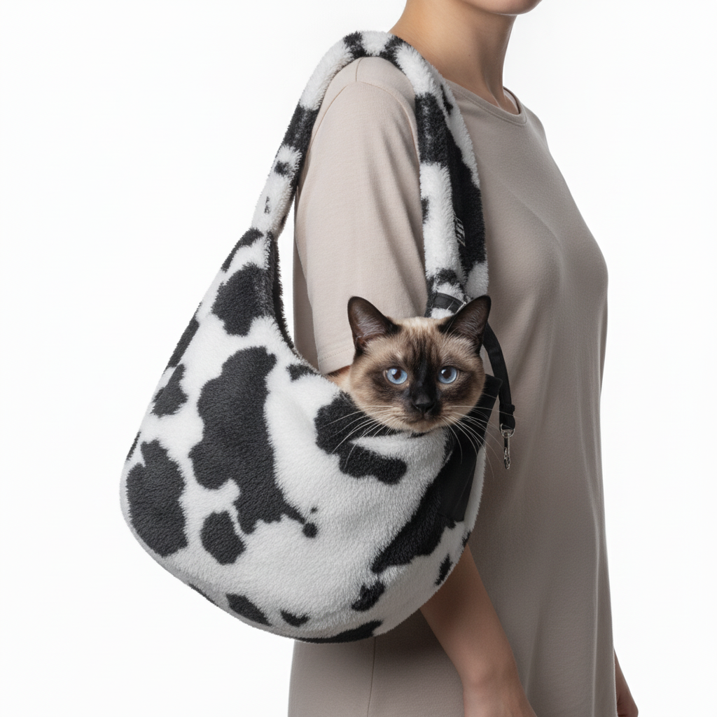 Bolso Bandolera de Peluche Estampado Vaca para Mascotas - imagen 2