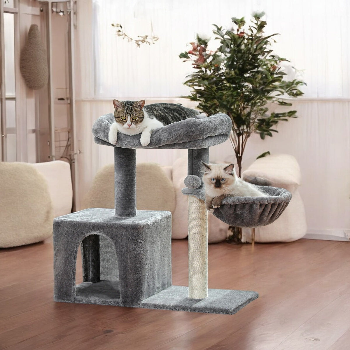 Rascador para Gato 3 Niveles de Gris con Hamaca