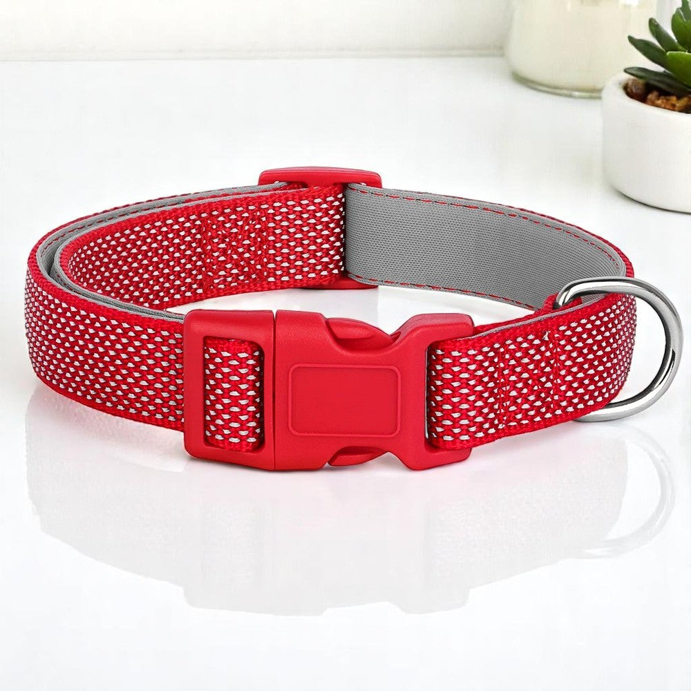 Collar Reflectante Rojo de Nylon para Perros – Seguridad y Visibilidad