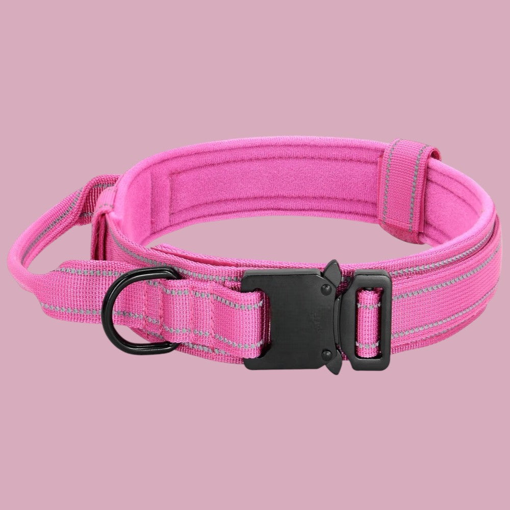 Collar Militar Rosa con Asa de Control para Perros Medianos y Grandes
