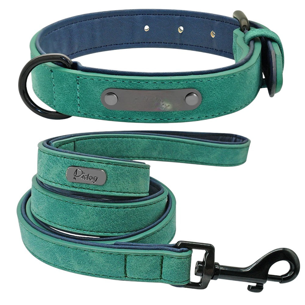 Set de Collar y Correa Verde de Cuero para Perros