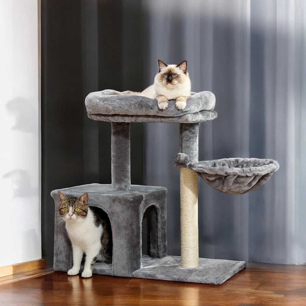 Rascador para Gato 3 Niveles de Gris con Hamaca