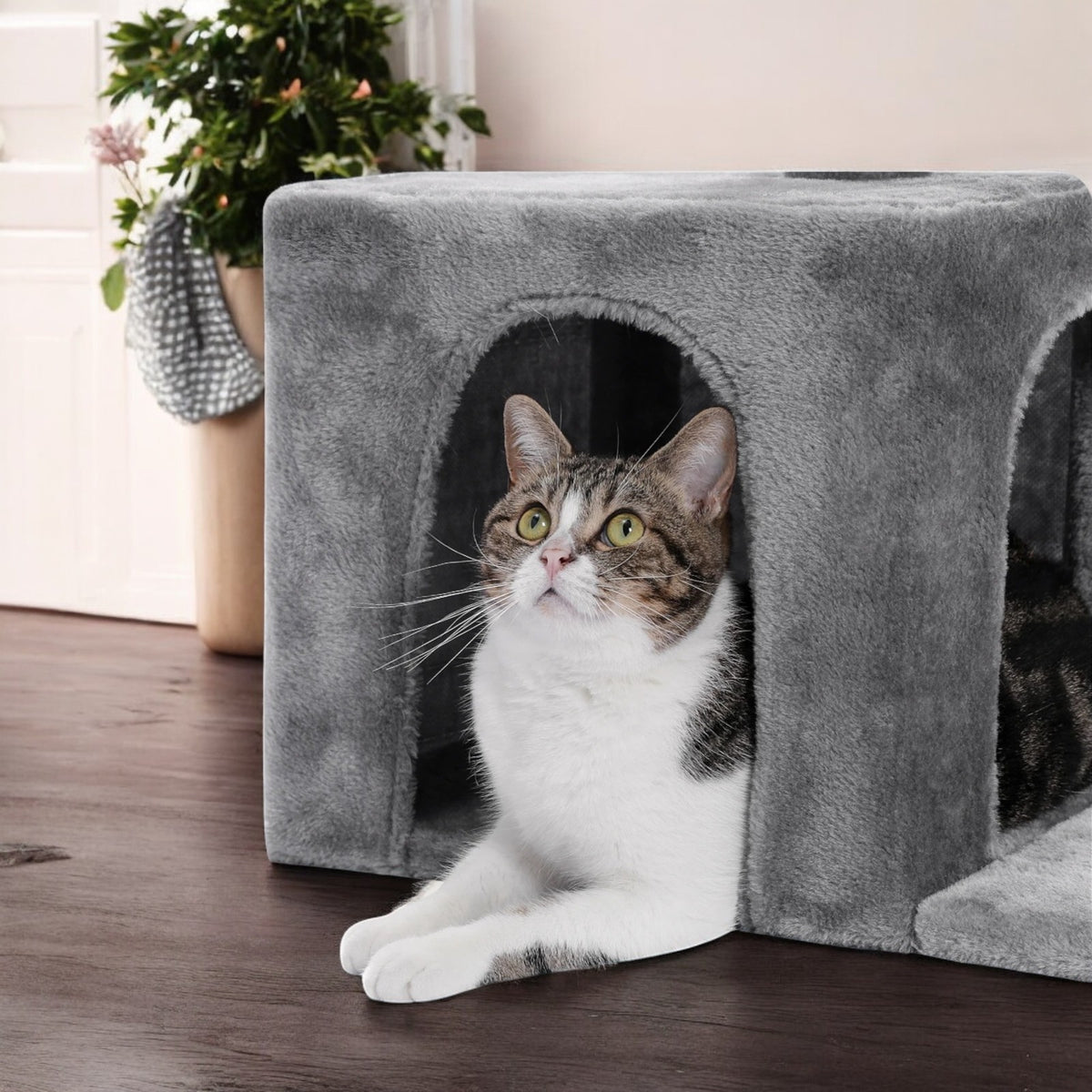 Rascador para Gato 3 Niveles de Gris con Hamaca