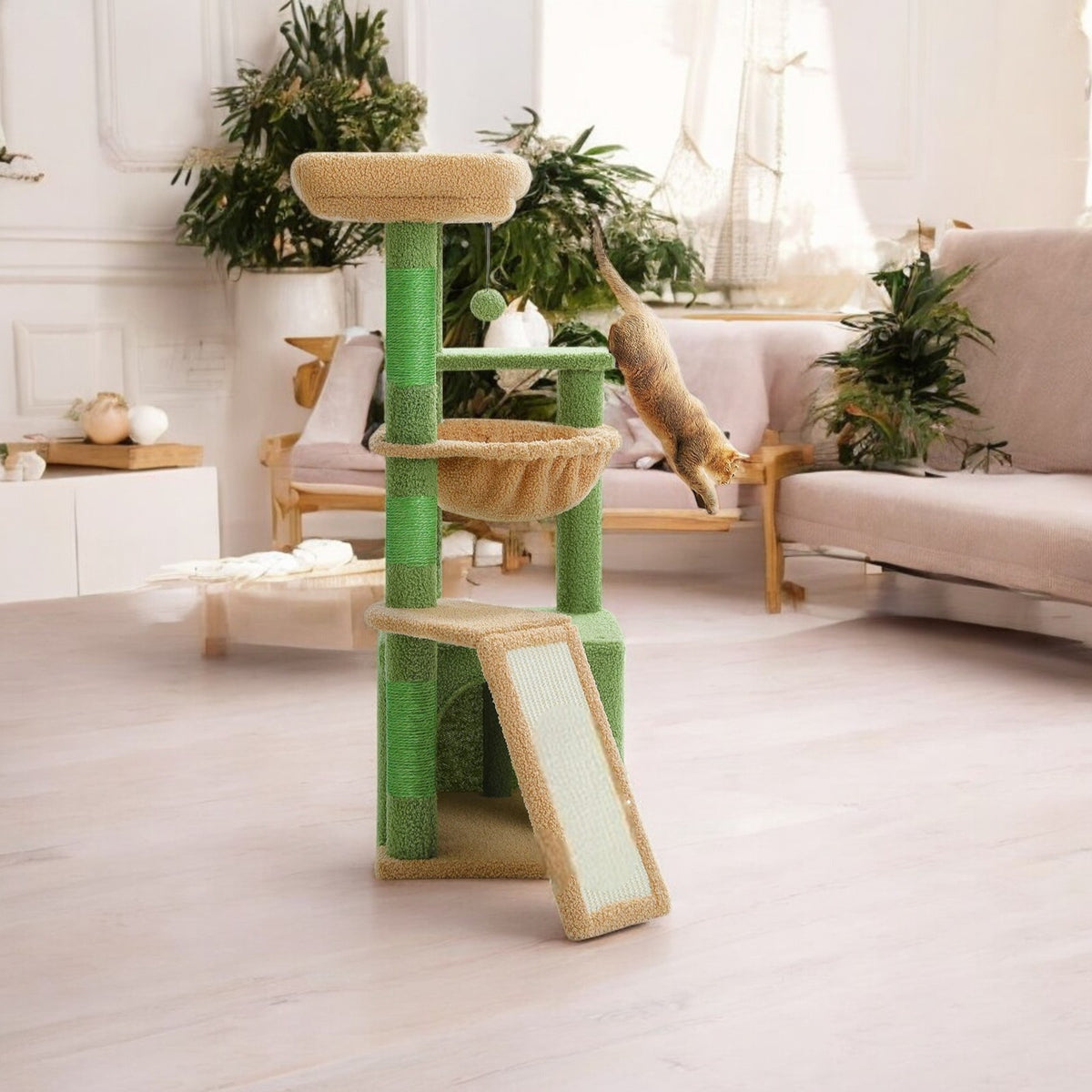 Árbol para Gatos Compacto y Divertido Verde