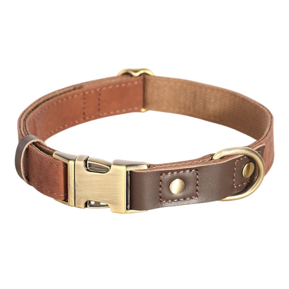 Collar de Nylon y Cuero PU Café para Perros – Comodidad y Durabilidad
