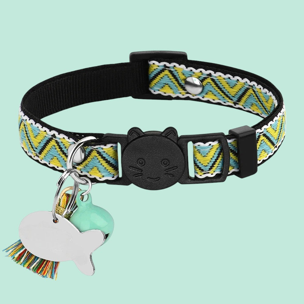 Collar Amarillo-Aqua para Gatos y Perros Pequeños Bordado