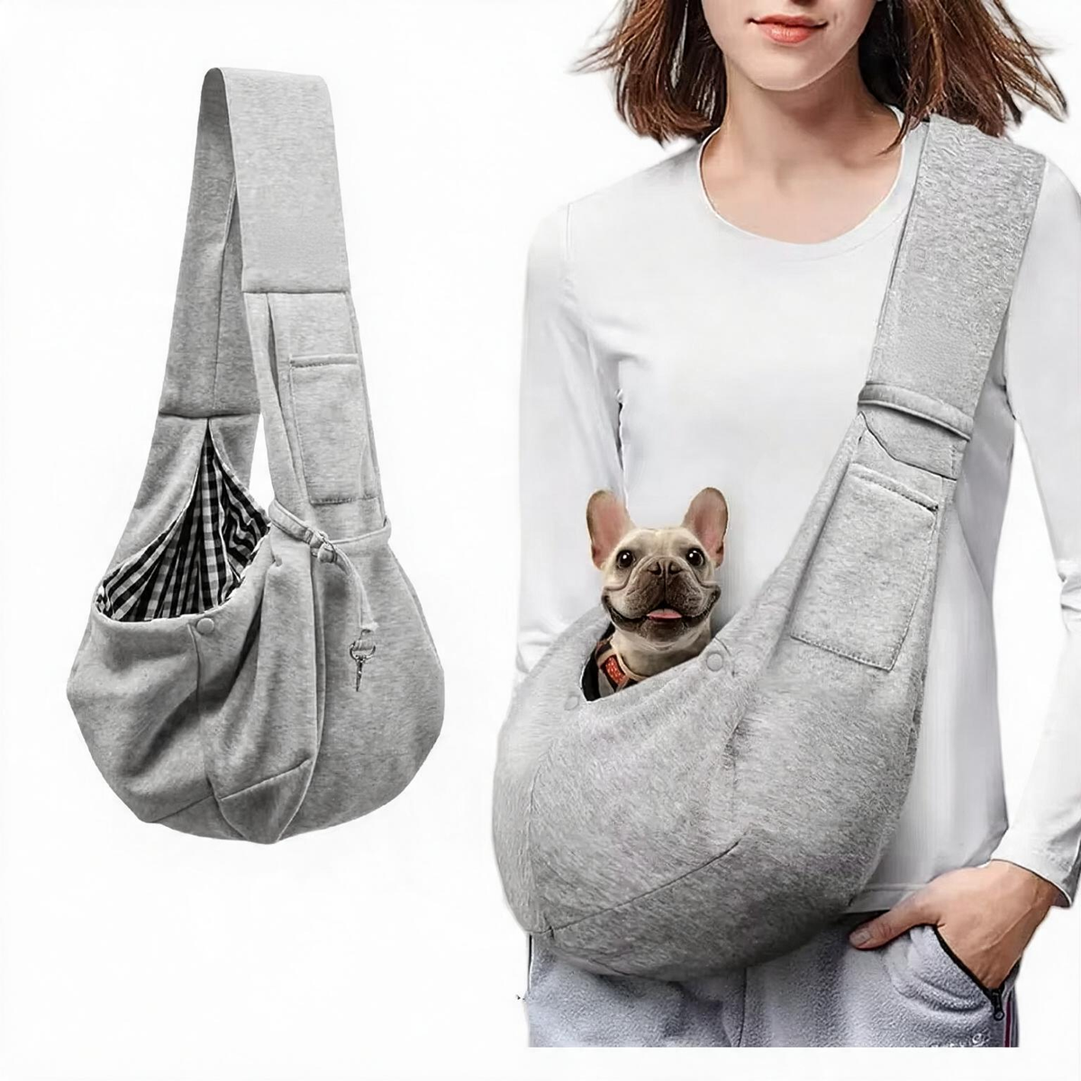 Bolso Bandolera de Algodón Gris para Mascotas - portada