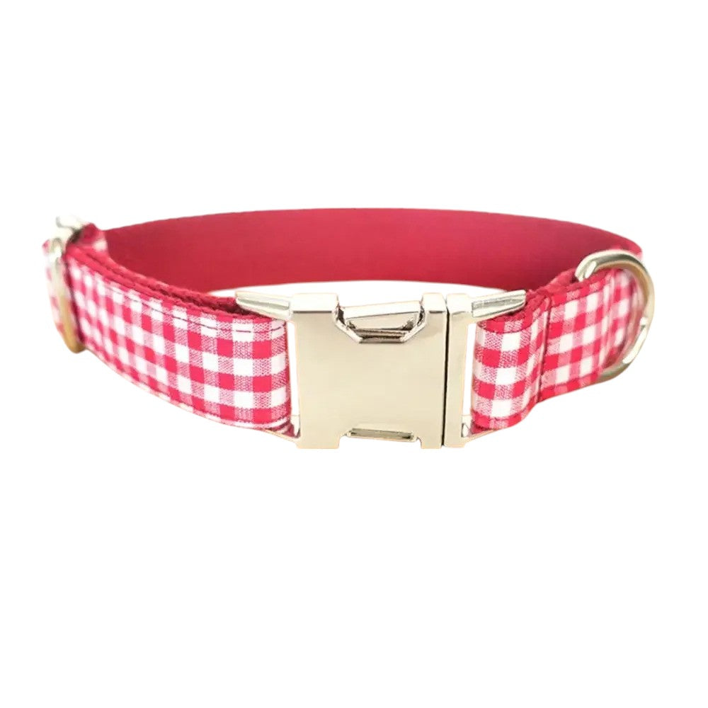 Collar y correa de nylon con patrón de cuadros – Paseos seguros y con estilo